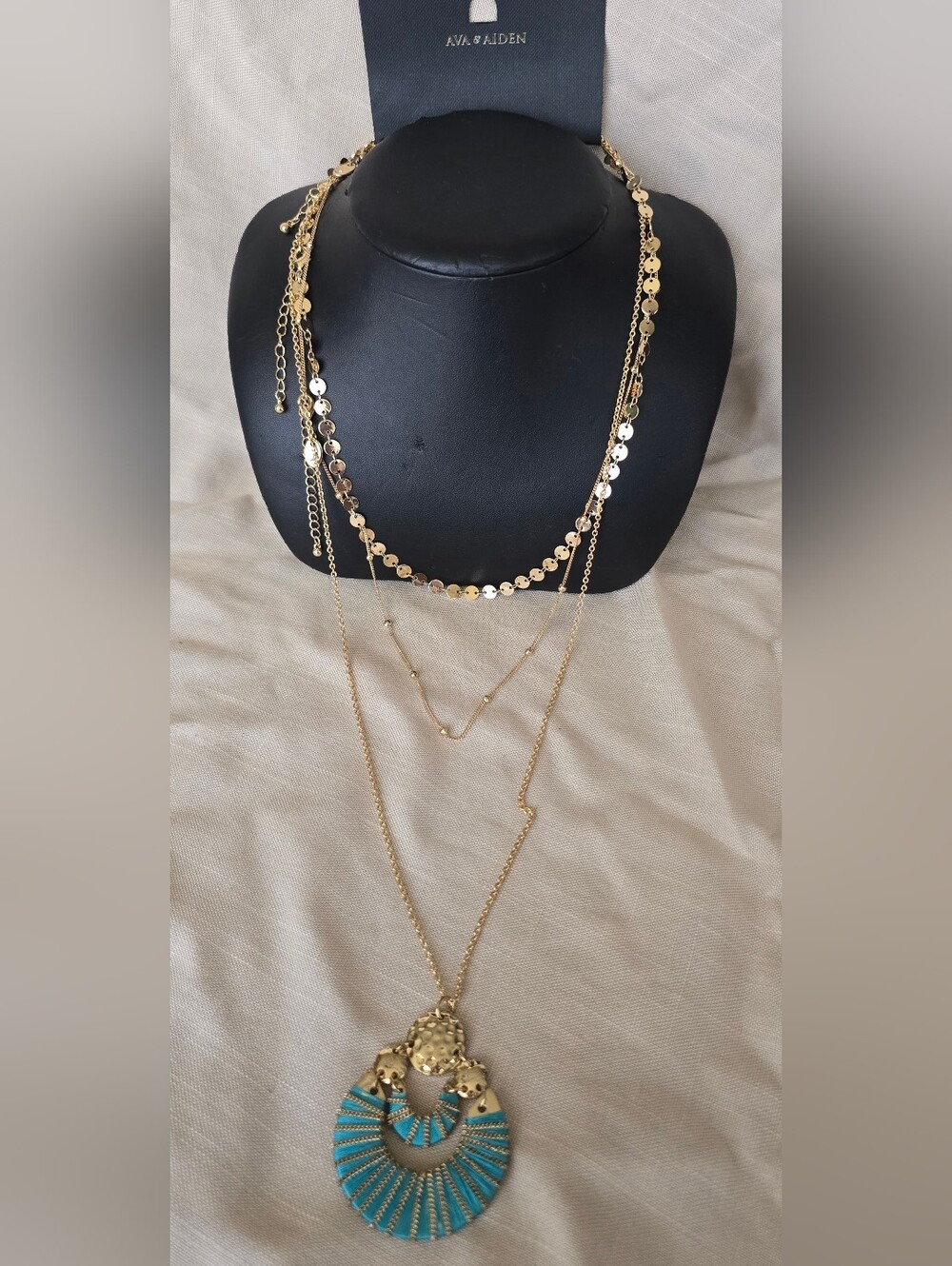 Ava & Aiden Gold-Tone Layered Necklace with Turquoise Fan Pendant
